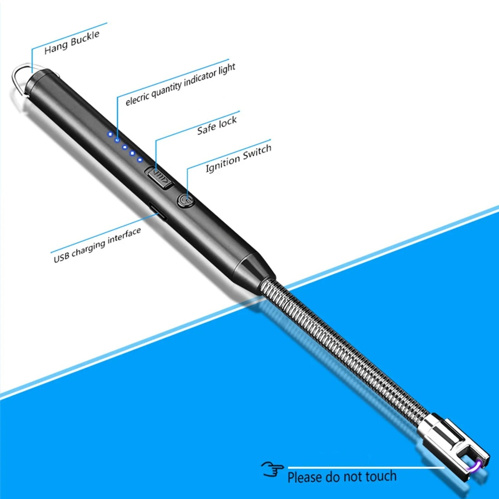 360° Outdoor Kitchen Lighter – USB Rechargeable Electronic Arc Lighter with Flexible Neck, Safety Lock, Windproof & Eco-Friendly Design (Random Colors)